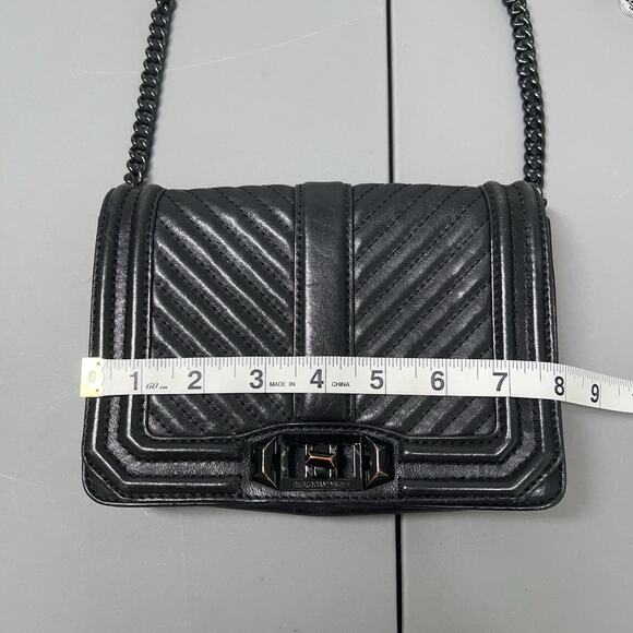 Rebecca Minkoff Love Crossbody Bag Black Chevron Quilted Chain Strap Leather - Picture 15 of 16